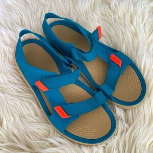 CROCS Swiftwater Expedition Strap Teal & Orange Sandals River Hiking Beach